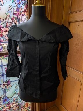 Zara Black Off-Shoulder Ruffle Sleeve Blouse